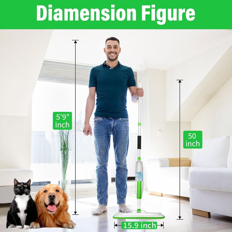 Panda Grip Mops for Floor Cleaning Wet Spray Mop with 14 oz Refillable Bottle and 3 Washable Microfiber Pads Home or Commercial Use Dry Wet Flat Mop for Hardwood Laminate Wood Ceramic - Image 5
